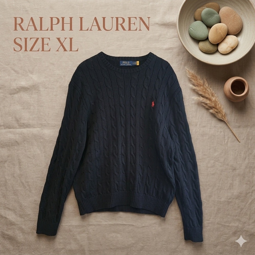 Polo Ralph Lauren Cable Knit Crewneck Sweater Mens XL Black